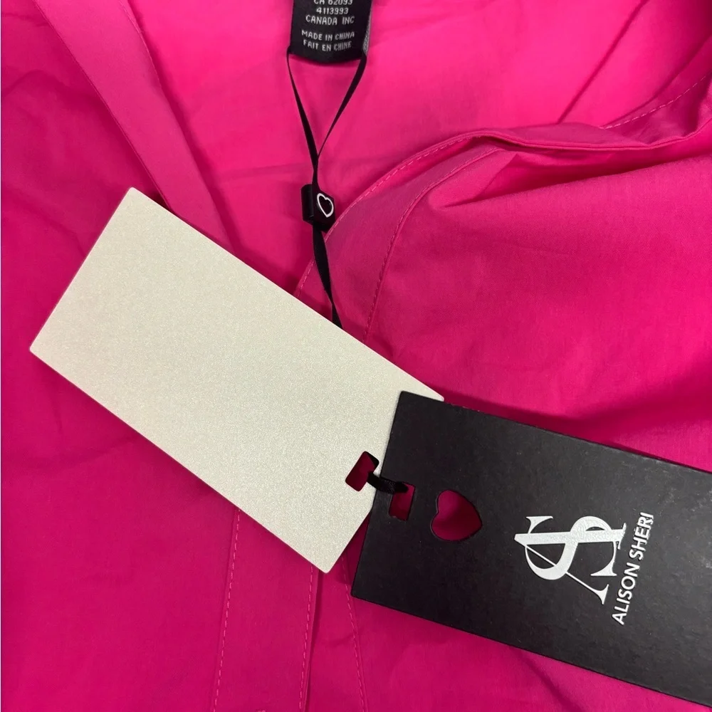 ALISON SHERI Hot Pink Button-Front Blouse with Bell Sleeves - NWT - Size M - Picture 4 of 6